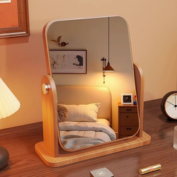 Large Desktop Mirror for Makeup, High-Definition, Rotatable Wooden Dressing Mirror, Ins-Style Square Mirror for Bedroom