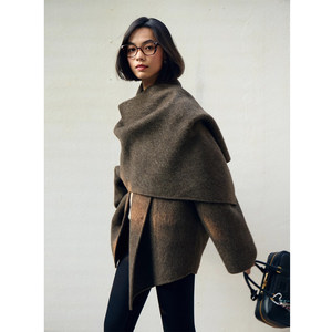 
Relaxed yak velvet autumn and winter new style 2025 wool double-sided wool high-end style scarf shawl mid-length coat