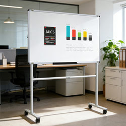Aucs Mobile Whiteboard Stand with Wheels, Teaching Blackboard, Children's Drawing Board, Magnetic Writing Board, Blackboard with Water-Based Pens, Erasable, Office Training Meeting Room Double-Sided Large Whiteboard Display Stand