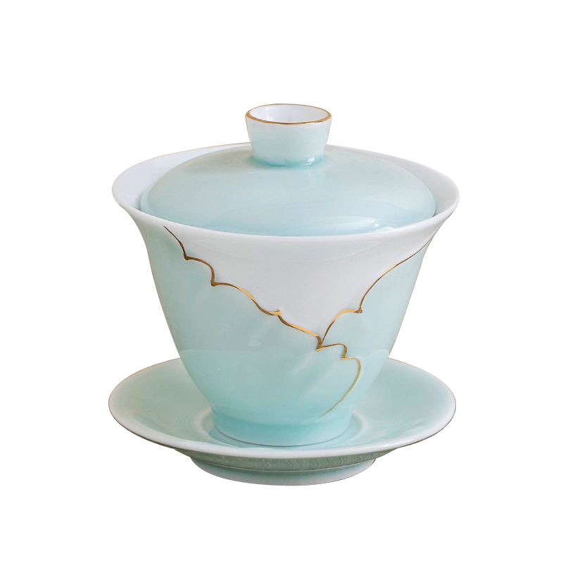 仿古手绘青花陶瓷盖碗单个不烫手家用三才泡茶碗高端茶具敬茶碗-Taobao 