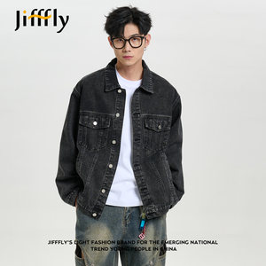 
jiffly denim jacket for men 2025 autumn and winter new American high street black washing retro versatile jacket