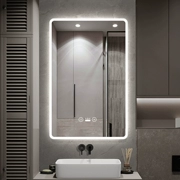 Gương phòng tắm led vuông thông minh màn hình cảm ứng có chậu rửa nhẹ Gương trang điểm treo tường phòng tắm chống cháy nổ