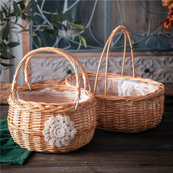 New Style Hand-Held Wicker Flower Basket, Handmade Rattan and Straw Tassel Basket, Holiday Wedding Gift, Princess Small Basket, Rattan Basket