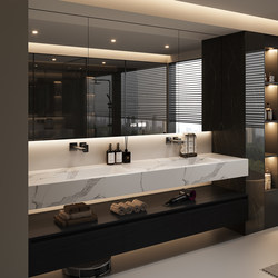 Hotel-Style Double-Layer Bathroom Vanity with Integrated Rock Slab Hot-Bent Basin and Sink Cabinet Combination