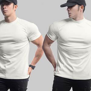 
Summer heavyweight German velvet fitness suit base sports short-sleeved T-shirt men's slim cuffs running pure cotton training suit