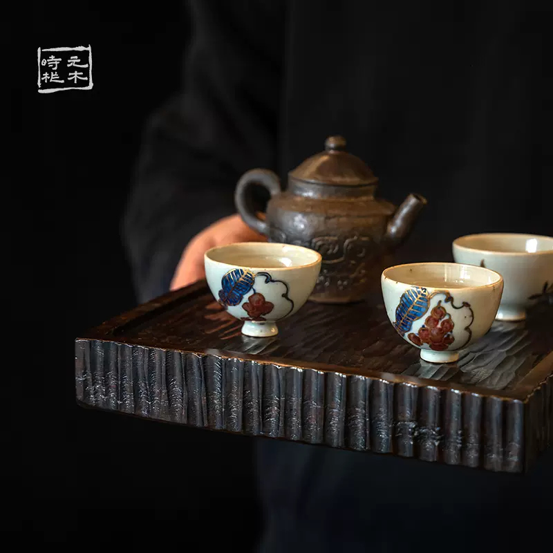 元时木作金丝楠阴沉木手凿大漆原木方形高端中式收纳托盘茶盘-Taobao 
