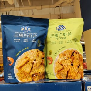 盒马MAX三蛋白虾片原味青芥末鲜虾片含膳食纤维虾肉≥30%膨化食品