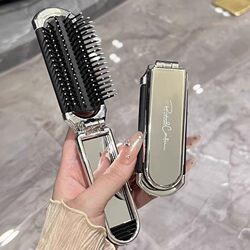 Portable Mini Air Cushion Folding Comb, Air Bag Comb, Anti-Static Comb for Women, Integrated Massage Comb with Mirror