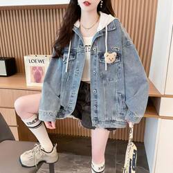 Girls' Fake Two-Piece Denim Jacket, Spring and Autumn Clothing, Loose Casual Jacket for Middle and High School Students, Youth Baseball Uniform