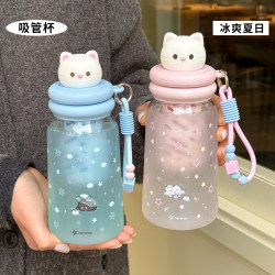 Hengdu Little Cat Girl High-Value Cute Straw Cup Children's Water Cup Summer Tea-Water Separation Tritan Plastic Cup