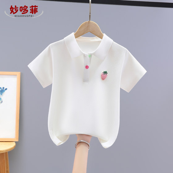 
Girls T-shirt short-sleeved summer clothes 2026 new children's sports white tops girls polo shirts medium and large children's clothes