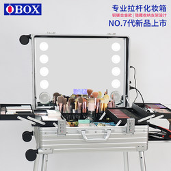 Obox Aluminum-Magnesium Alloy Trolley Makeup Case, Professional Makeup Artist's Tool Box with Light and Mirror