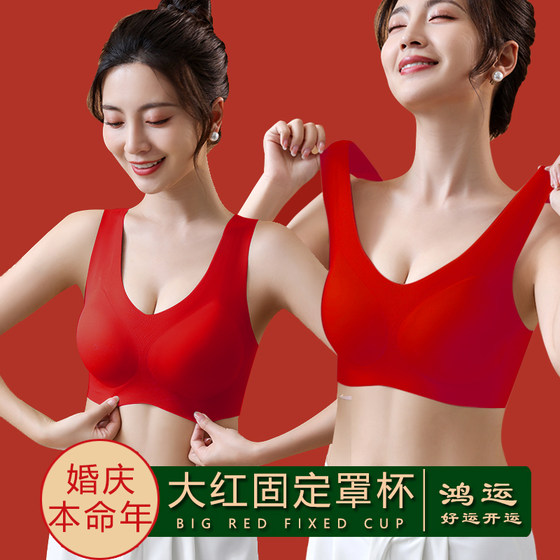 Year of the zodiac big red underwear female wedding bride small breasts gathered with markless bra vest bra 2025 Year of the Snake
