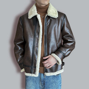 
2026 Winter New Men's Leather Jacket Fashion Casual Lapel Thickened Fur One-piece Youth Leather Jacket Coat Factory