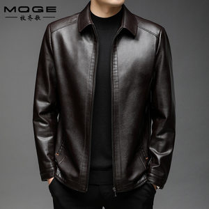 
Leather jacket men's autumn and winter new men's lapel soft leather jacket middle-aged men's business casual plus velvet leather jacket