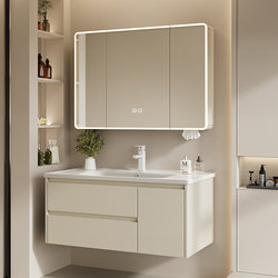Stainless Steel Bathroom Cabinet with Cream-Style Ceramic Integrated Basin, Washbasin Cabinet Combination, Bathroom Sink, Bathroom Furniture