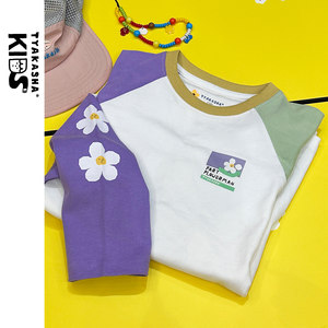 
TYAKASHAKIDS Takasha children's tops boys and girls color block T-shirt long sleeve round neck T-shirt