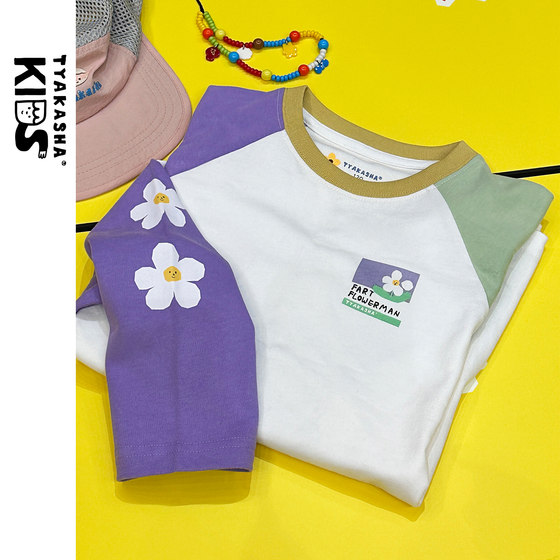 
TYAKASHAKIDS Takasha children's tops boys and girls color block T-shirt long sleeve round neck T-shirt