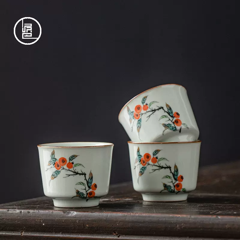 泥巴人汝窑柿柿如意陶瓷茶杯功夫茶具主人杯单杯手工品茗杯茶盏-Taobao