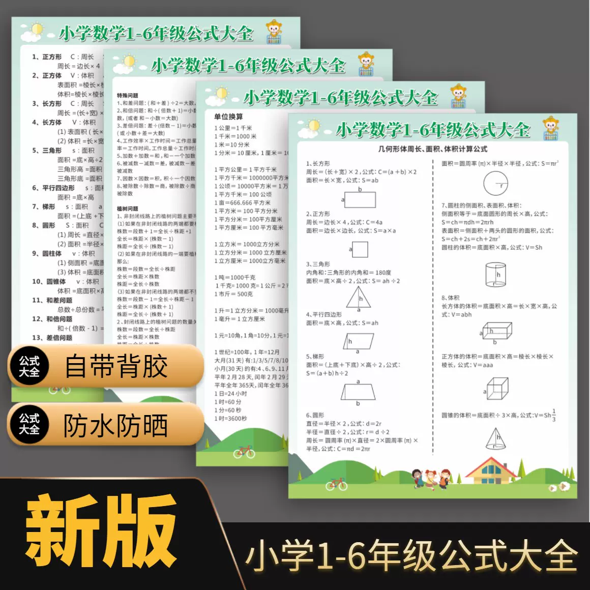 小学数学所有公式表小学1 6年级数学公式大全墙贴画常用公式