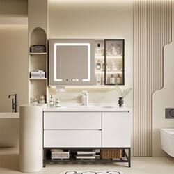 Bathroom Sink and Cabinet Set, Modern Minimalist Floor-Standing Washbasin and Vanity Cabinet Set