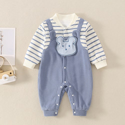 Baby Jumpsuit for Going Out in Spring, Newborn Pure Cotton Outerwear Set for Boys, Two-Piece Layered Romper for 3-Year-Old Baby