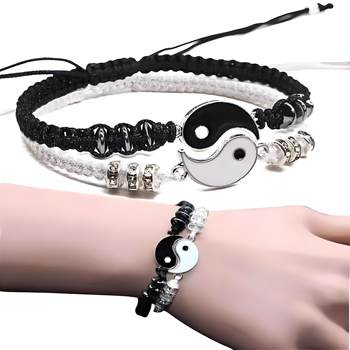 Hand-woven hand rope Chinese style retro black and white Tai Chi Yin and Yang Dragon A pair of gossip bracelets men and women lovers bracelets