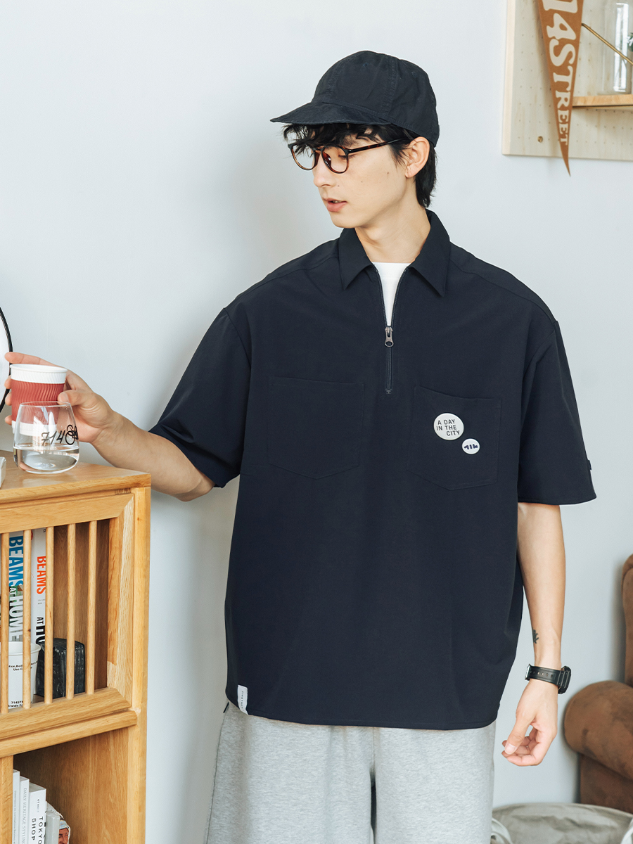 714street日系短袖工装衬衫,夏天男生男高级穿搭