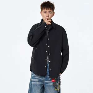 
Solid color men's long-sleeved button-down shirt spring and autumn loose and versatile men's simple new lapel jacket top