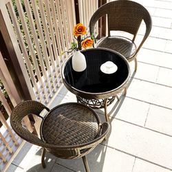 Balcony Small Table and Chair Rattan Three-Piece Set Outdoor Leisure Tea Table and Chairs Outdoor Courtyard Waterproof Backrest Chair
