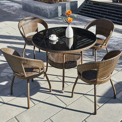 Outdoor Table and Chair Set, Waterproof Patio Leisure Rattan Chair Three-Piece Set, Outdoor Terrace Rattan Coffee Table and Chair Combination
