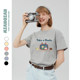 Cotton and Japanese cute cartoon gray, short -sleeved short -sleeved T -shirt female pure cotton loose summer small half -sleeve top

