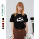 Cotton Glutter Cool Wind Cartoon T -shirts, Shoulder Short -sleeved Women Short Summer Round Neck Tau 100%Cotton Black Half -sleeve