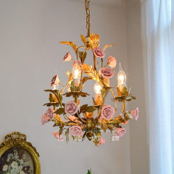 French-Style Pastoral Chandelier, Creative Rose Flower Clothing Store Guest Dining Room Candle Lamp, American Country-Style Children's Room Bedroom Lamp