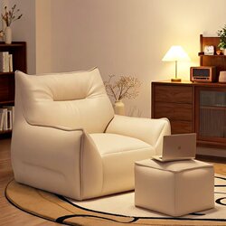 Modern Minimalist Single Lazy Sofa for Small Apartments, Suitable for Lying down and Sleeping, in Off-White Color, Leisure Chair for Balcony or Tatami