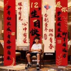 12Th Birthday Ceremony Decoration Setup with Lights, Banquet, Hanging Banners, Round Lock Decorations for Boys and Girls, Party Decoration Background