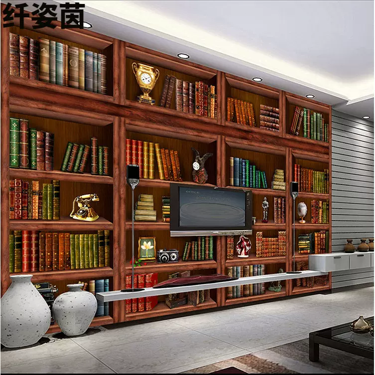 大型壁畫壁紙壁紙書房復古懷舊3d書本書籍書架書櫃網紅直播背景牆 Taobao 大型壁畫壁紙壁紙書房復古懷舊3d書本書籍書架書櫃網紅直播背景牆 Taobao