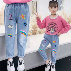 Children's Clothing Girls' Jeans 2023 Spring And Autumn New Children's Foreign Style Girls' Trousers In The Big Children's Loose Casual Pants