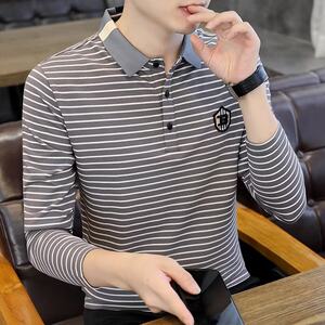 Men's long -sleeved T -shirt spring and autumn striped bottom shirt moisture brand Modal top 2023 new POLO shirt male autumn clothes
