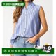 Self-operated olivaceous Jaden striped sleeveless button top, blue/white/black [American O
