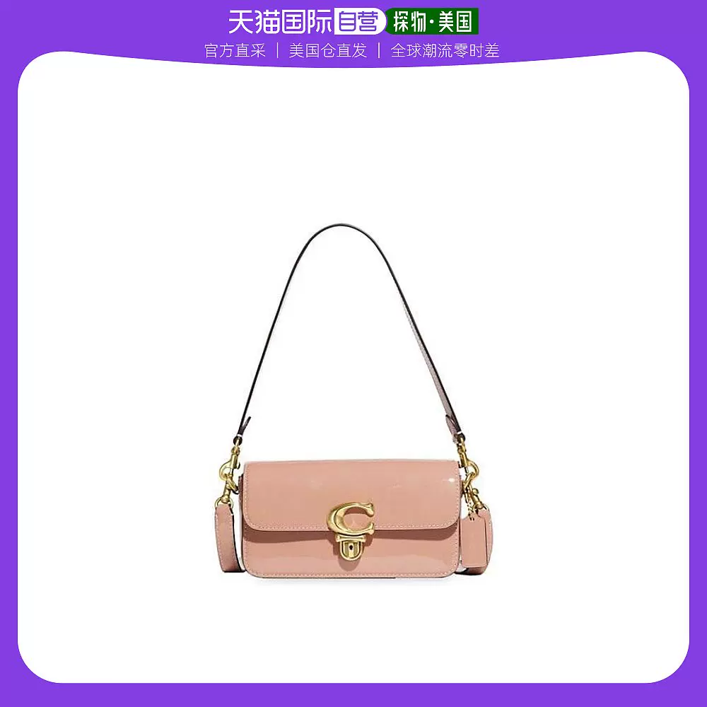COACH【美國直郵】女士手提包單肩包粉色漆皮翻蓋C字扣經典時-Taobao