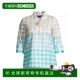 ming wang women shirt lace ruffled cotton linen 7-quarter sleeve plaid pure cotton
