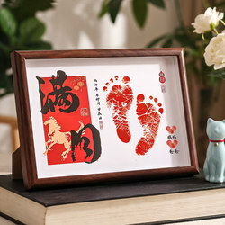 Baby Full-Month Photo Props Hand and Foot Print Commemorative Ceremony Newborn Baby Hand and Foot Print Keepsake Ink Pad Photo Frame Ornament