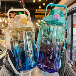 2000ml Large Capacity Water Cup for Women, New Model 2025, High Temperature Resistant, with Scale, Plastic Straw Cup, Men's Sports Water Bottle