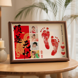 New baby's 100th birthday photo, hand and foot prints