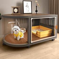 Dog Cage, Small Dog Pet Cage, Resin and Solid Wood, One Bedroom, One Living Room, One Bathroom, All-Season Dog House, Luxury Villa