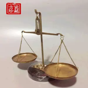 最大12%OFFクーポン 【古寶奇蔵】銅製・寶石嵌・天平秤・箱付・置物 