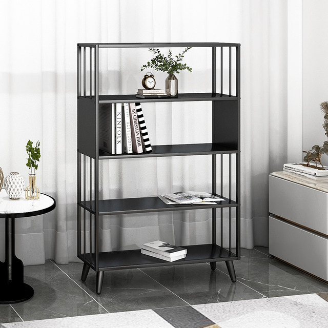 Simple wrought iron bookshelf shelf floor-to-ceiling living room ...