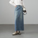 Yalida cold transfer spliced ​​retro denim skirt for women 24 autumn and winter long skirt design sense white high waist skirt