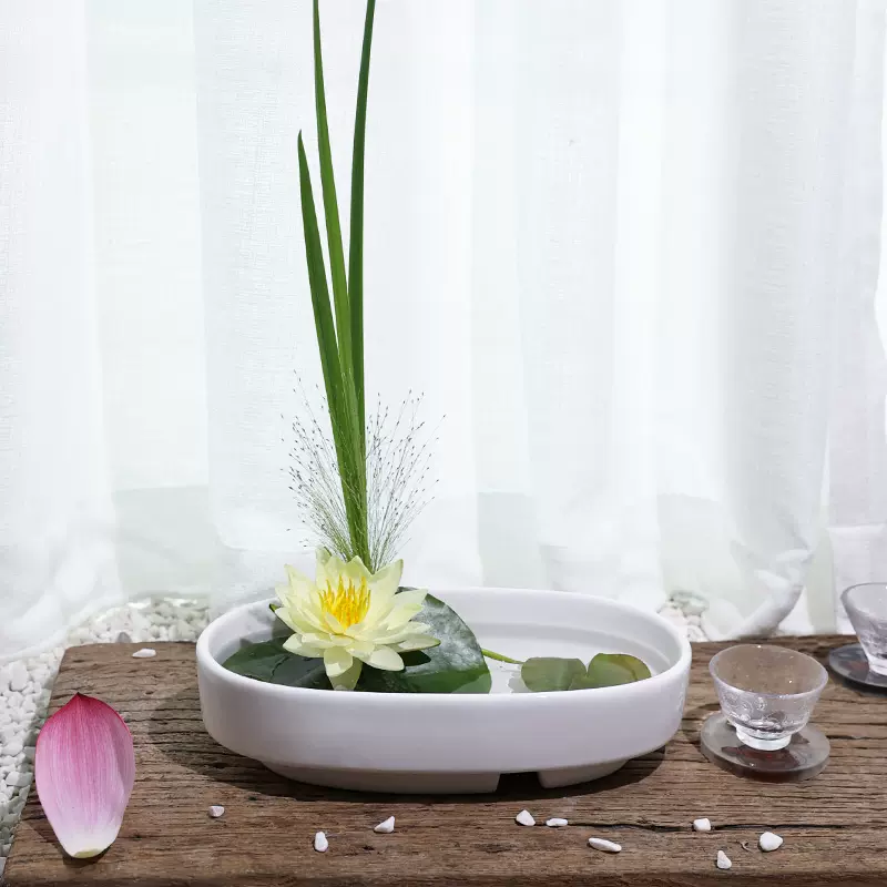 花器 小原流砥部小判型平水盤 節約 花器 小原流砥部小判型平水盤